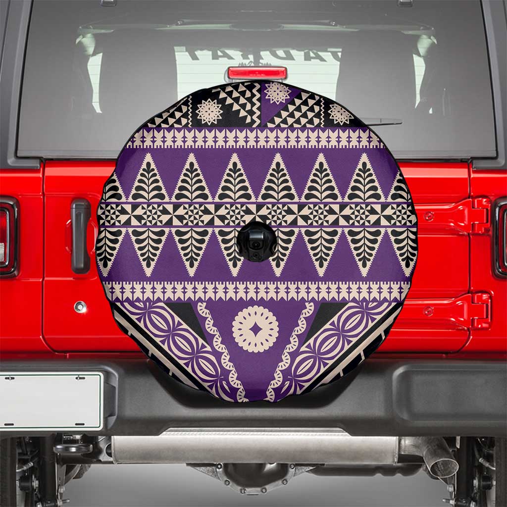 Vintage Bula Fiji Spare Tire Cover Purple Tapa Masi Motif