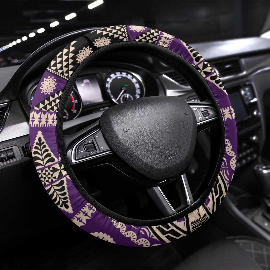 Vintage Bula Fiji Steering Wheel Cover Purple Tapa Masi Motif