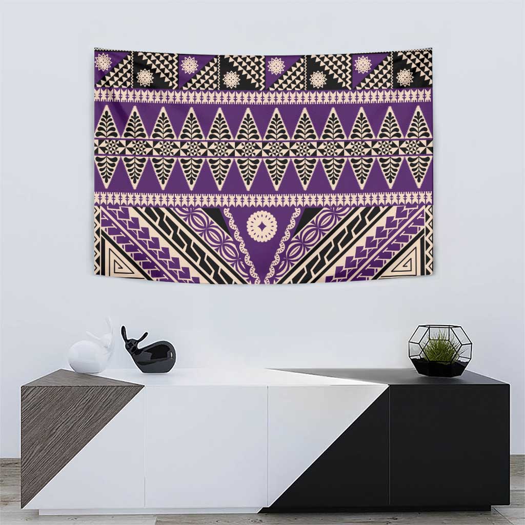 Vintage Bula Fiji Tapestry Purple Tapa Masi Motif