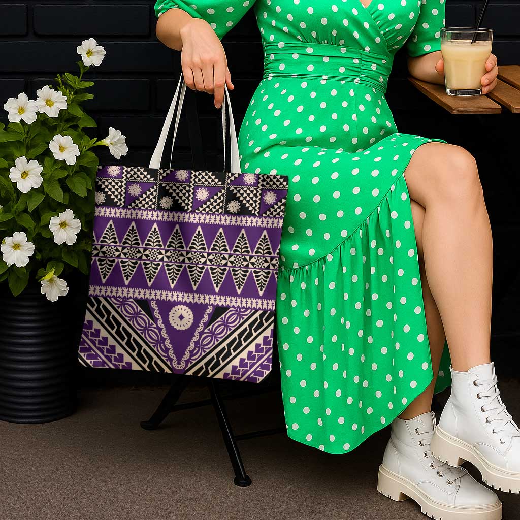 Vintage Bula Fiji Tote Bag Purple Tapa Masi Motif - Polynesian Pride