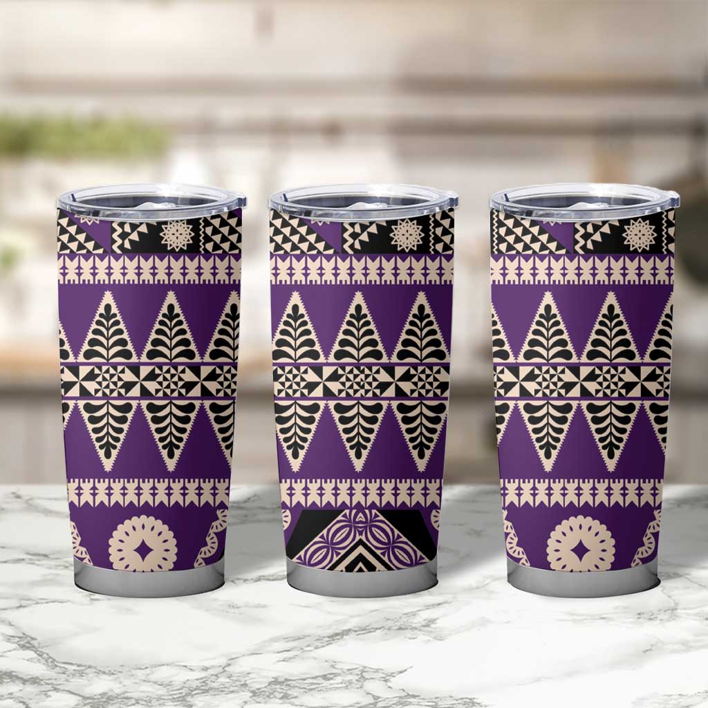 Vintage Bula Fiji Tumbler Cup Purple Tapa Masi Motif