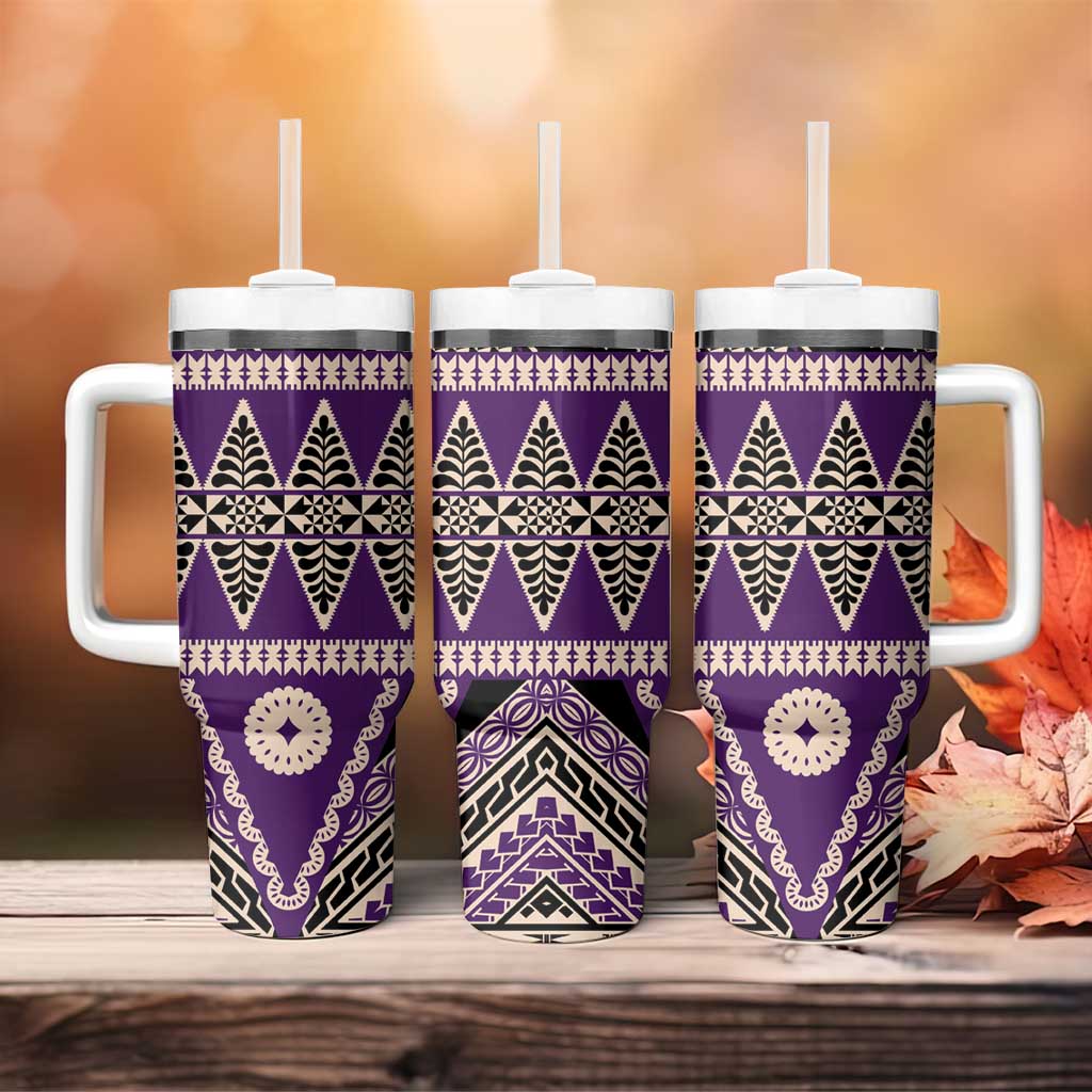 Vintage Bula Fiji Tumbler With Handle Purple Tapa Masi Motif