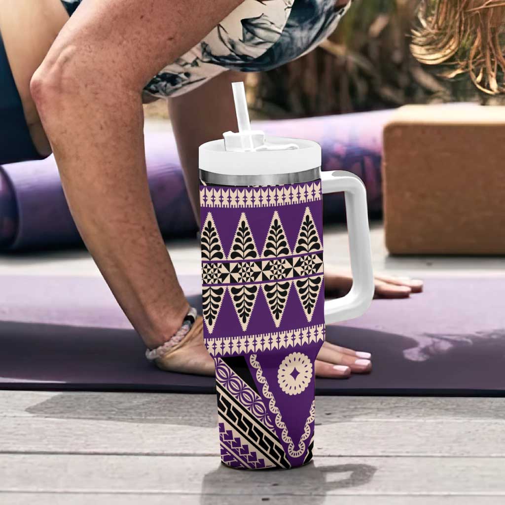 Vintage Bula Fiji Tumbler With Handle Purple Tapa Masi Motif