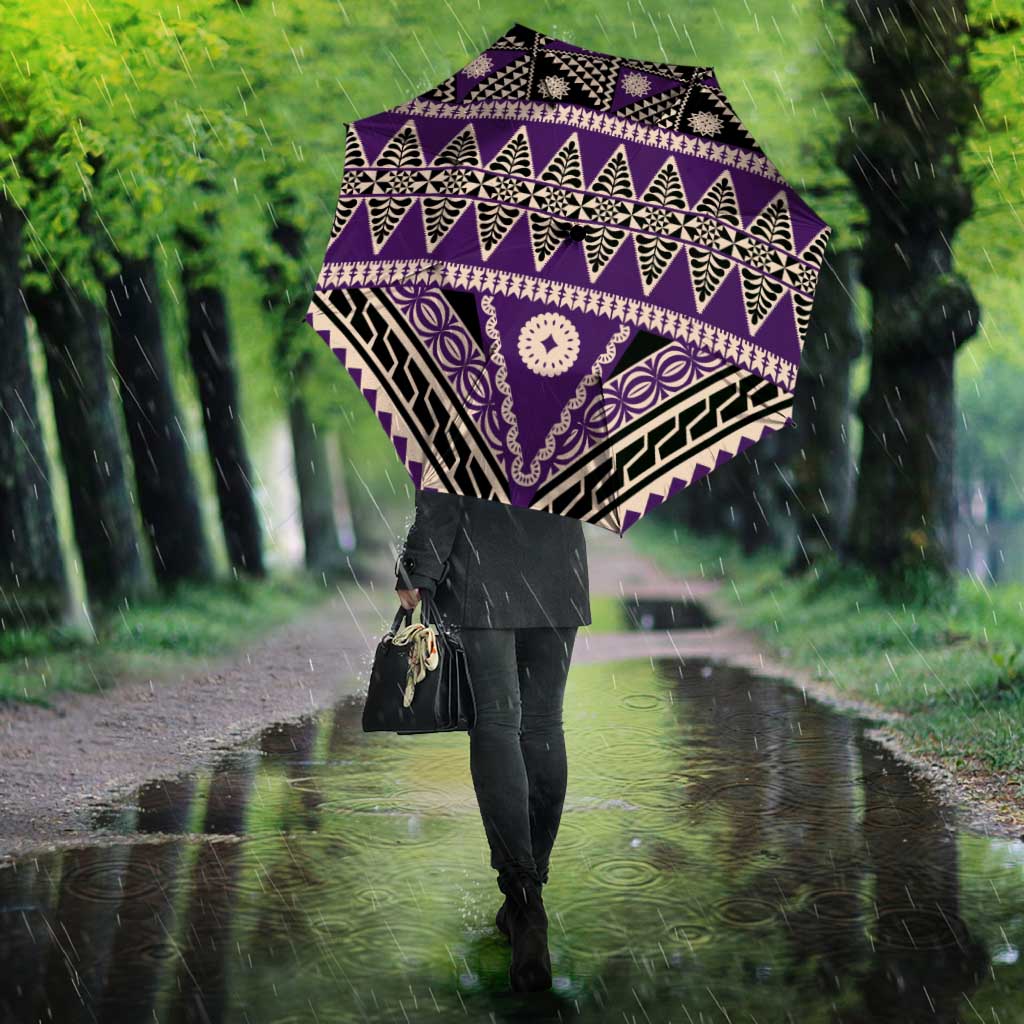 Vintage Bula Fiji Umbrella Purple Tapa Masi Motif - Polynesian Pride