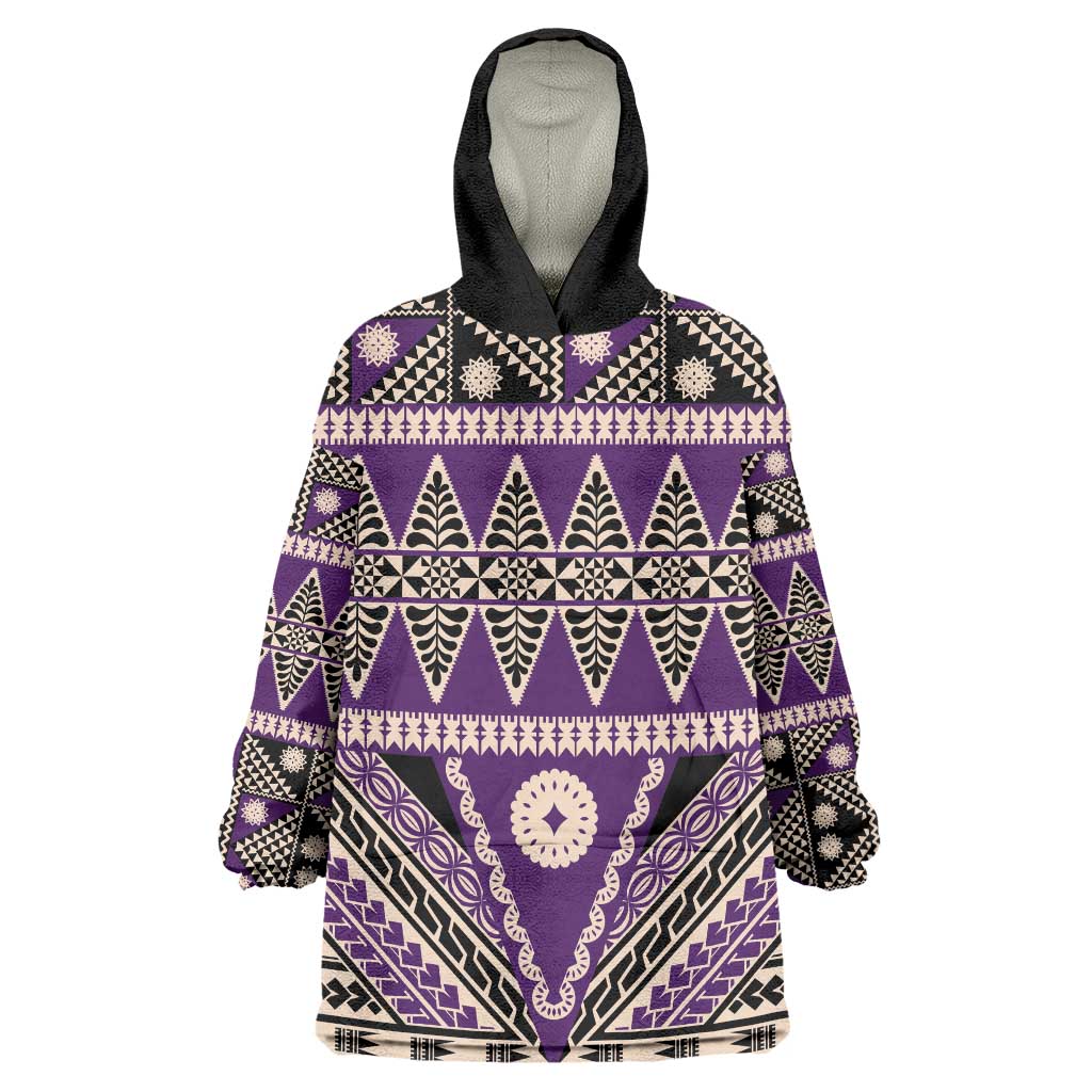 Vintage Bula Fiji Wearable Blanket Hoodie Purple Tapa Masi Motif LT9 One Size Purple - Polynesian Pride