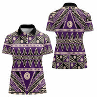 Vintage Bula Fiji Women Polo Shirt Purple Tapa Masi Motif