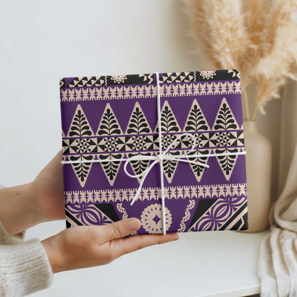 Vintage Bula Fiji Wrapping Paper Purple Tapa Masi Motif - Polynesian Pride
