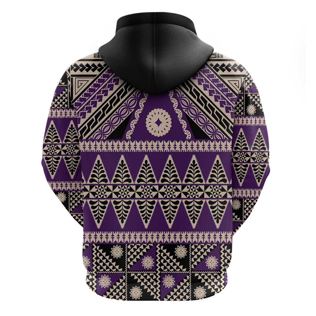 Vintage Bula Fiji Zip Hoodie Purple Tapa Masi Motif LT9 - Polynesian Pride