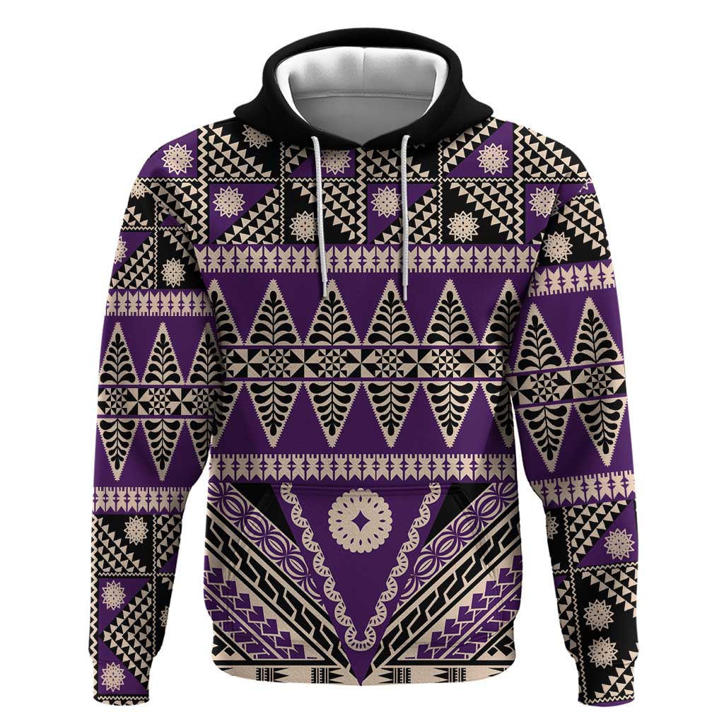 Vintage Bula Fiji Zip Hoodie Purple Tapa Masi Motif LT9 Pullover Hoodie Purple - Polynesian Pride