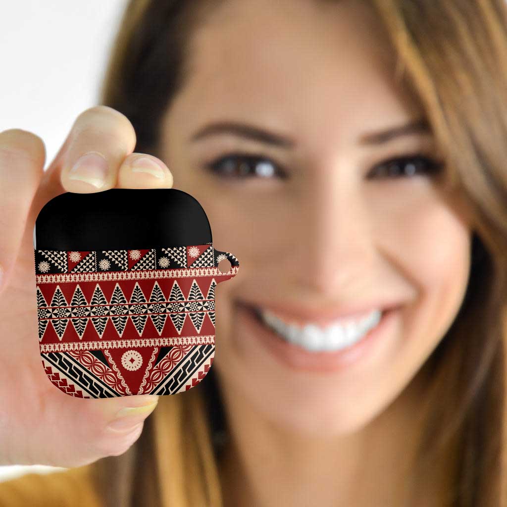Vintage Bula Fiji AirPods Case Red Tapa Masi Motif - Polynesian Pride