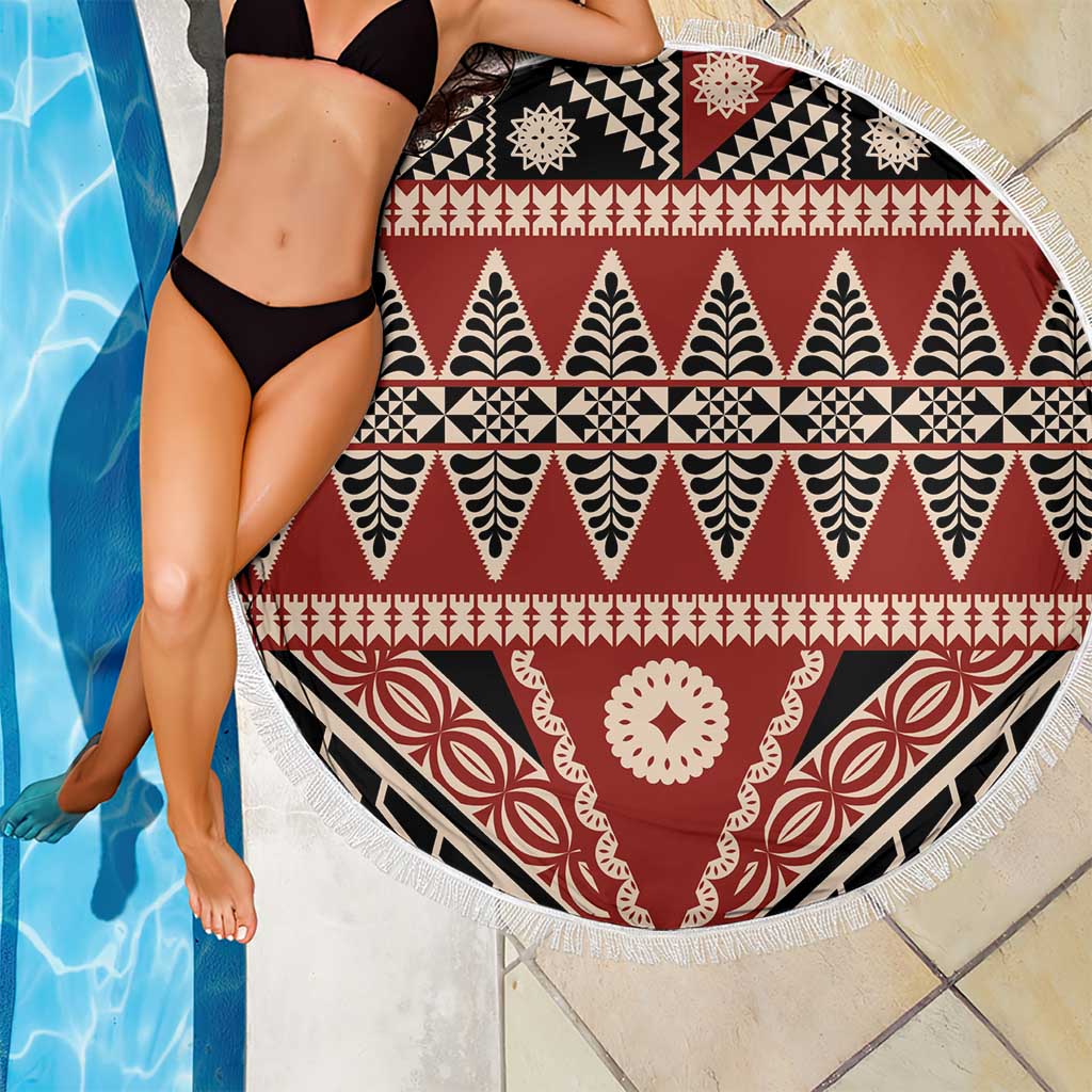 Vintage Bula Fiji Beach Blanket Red Tapa Masi Motif