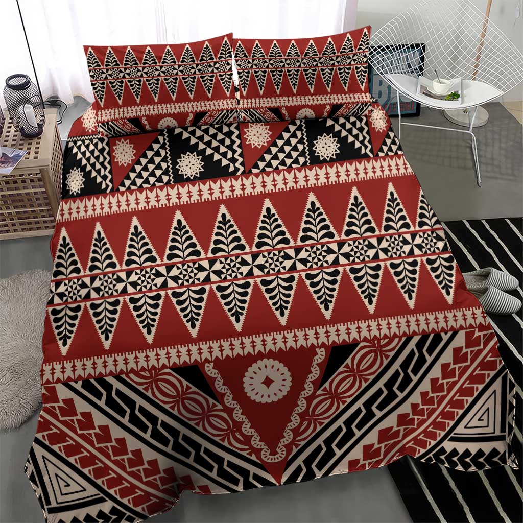 Vintage Bula Fiji Bedding Set Red Tapa Masi Motif