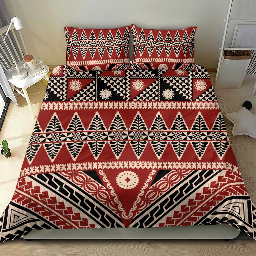 Vintage Bula Fiji Bedding Set Red Tapa Masi Motif