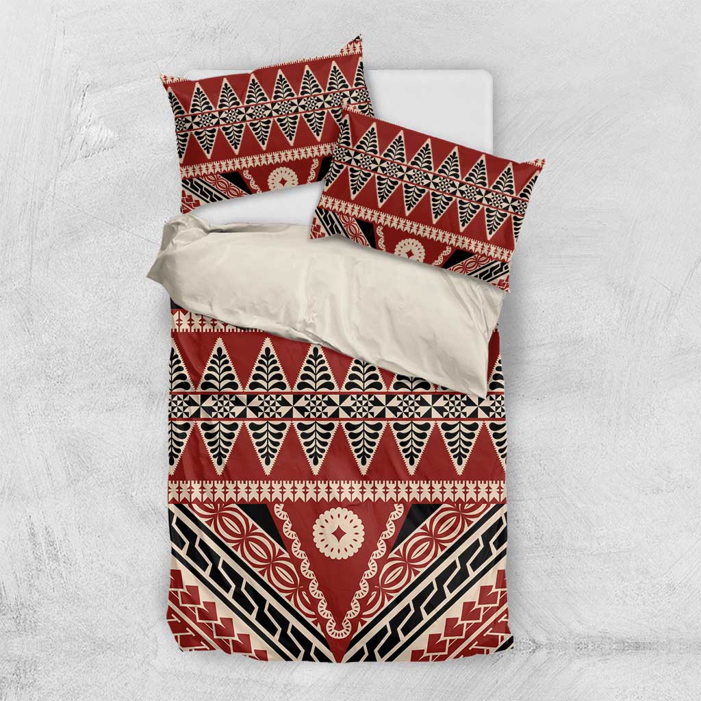 Vintage Bula Fiji Bedding Set Red Tapa Masi Motif