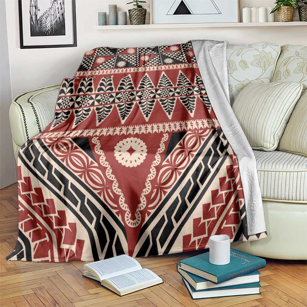 Vintage Bula Fiji Blanket Red Tapa Masi Motif