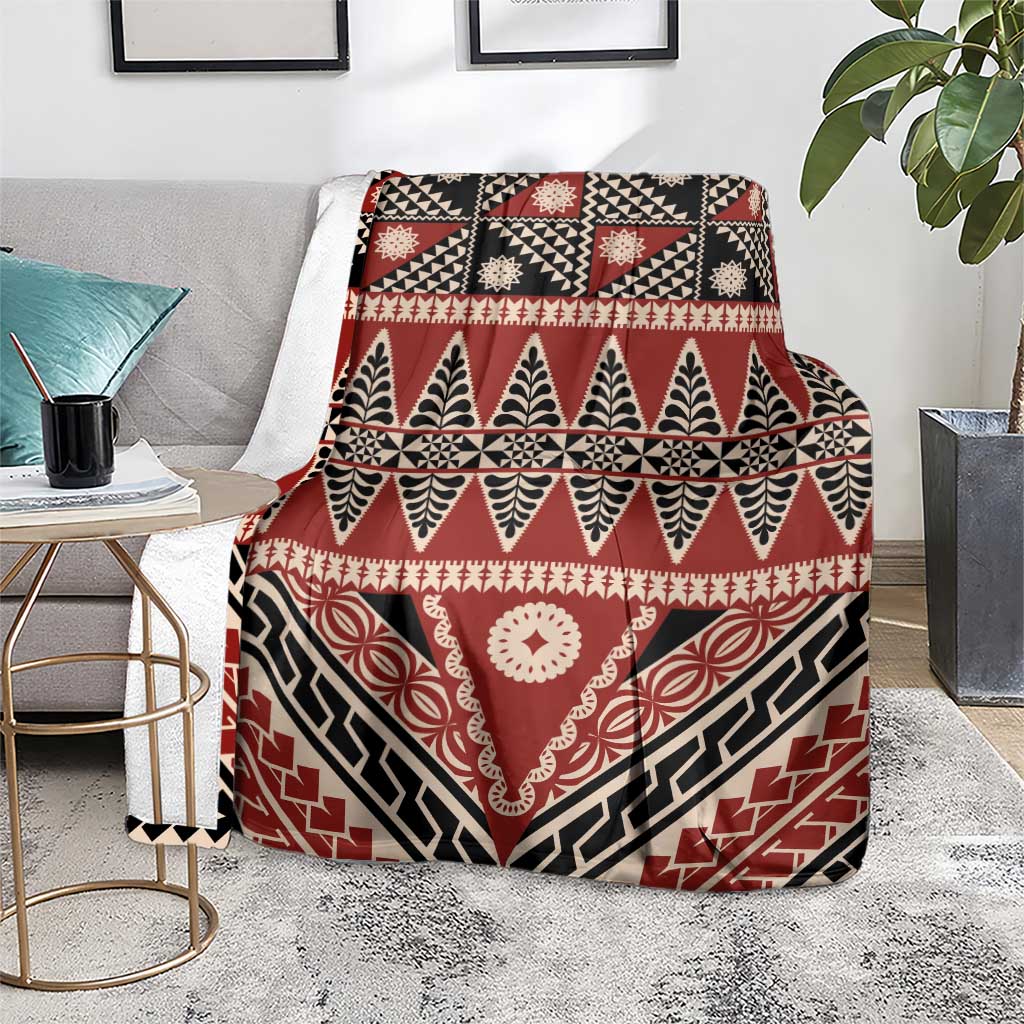 Vintage Bula Fiji Blanket Red Tapa Masi Motif