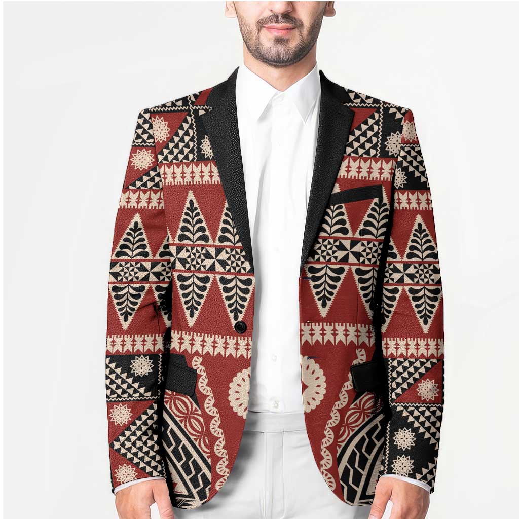 Vintage Bula Fiji Blazer Red Tapa Masi Motif LT9 - Polynesian Pride