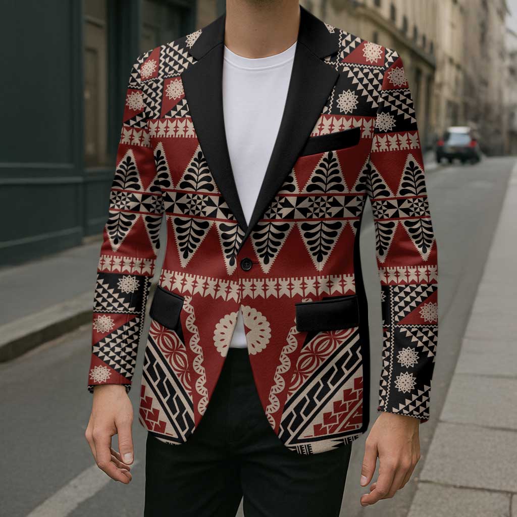 Vintage Bula Fiji Blazer Red Tapa Masi Motif LT9 - Polynesian Pride