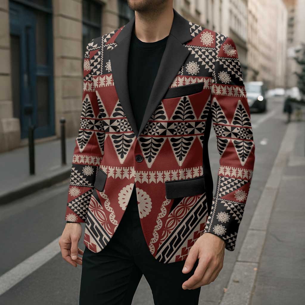 Vintage Bula Fiji Blazer Red Tapa Masi Motif LT9 - Polynesian Pride