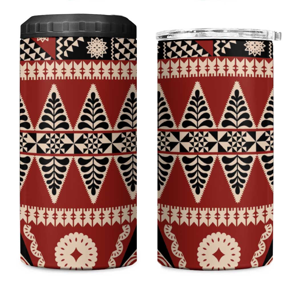 Vintage Bula Fiji 4 in 1 Can Cooler Tumbler Red Tapa Masi Motif LT9 One Size: 16 oz Red - Polynesian Pride