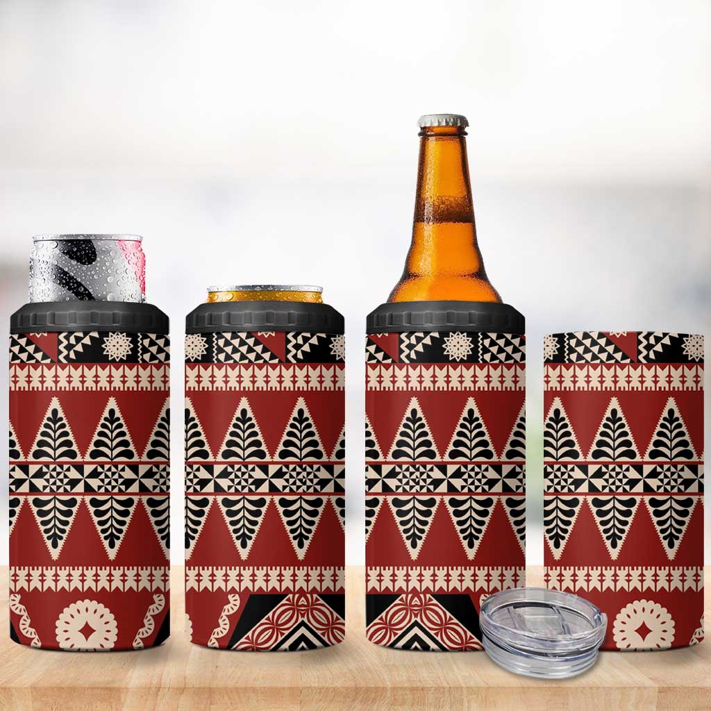 Vintage Bula Fiji 4 in 1 Can Cooler Tumbler Red Tapa Masi Motif LT9 - Polynesian Pride