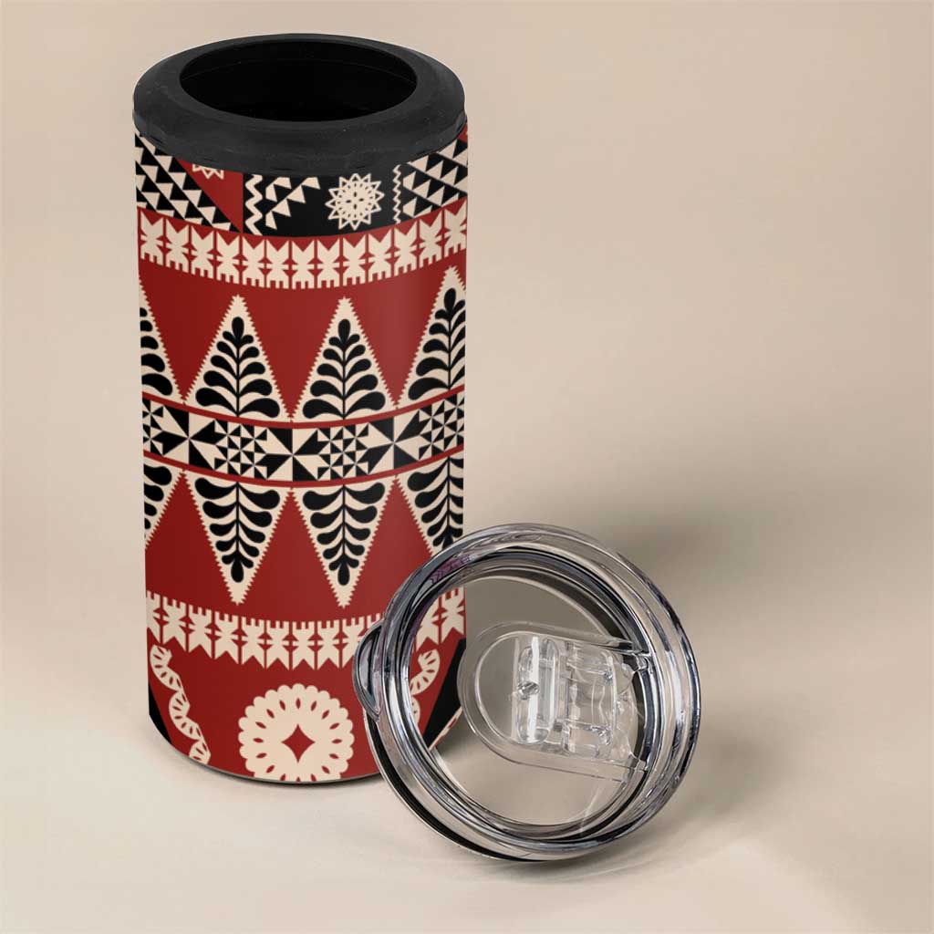 Vintage Bula Fiji 4 in 1 Can Cooler Tumbler Red Tapa Masi Motif LT9 - Polynesian Pride