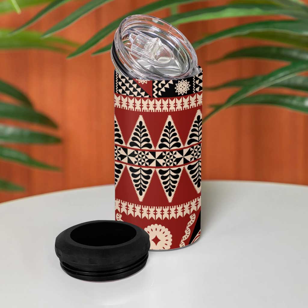 Vintage Bula Fiji 4 in 1 Can Cooler Tumbler Red Tapa Masi Motif LT9 - Polynesian Pride