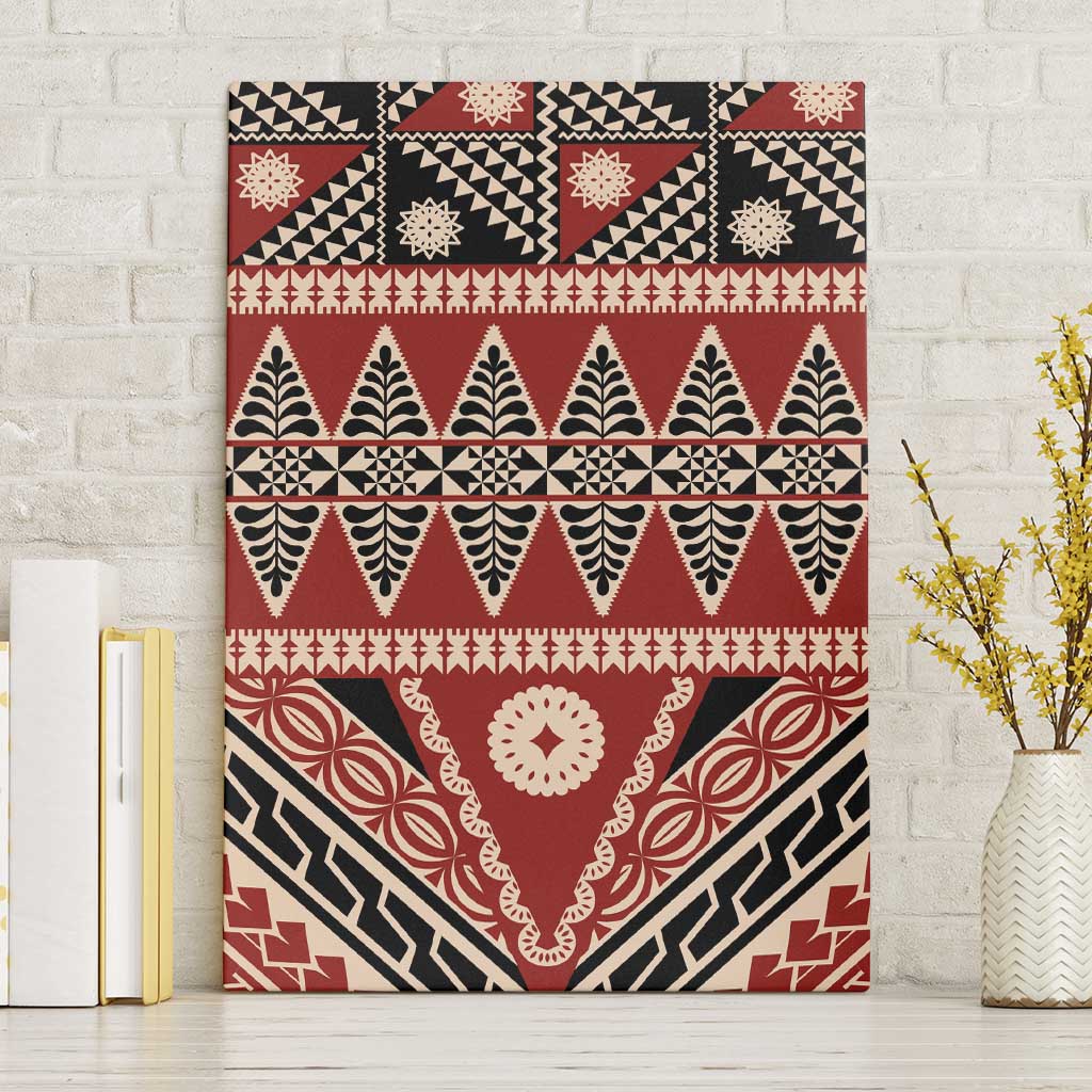 Vintage Bula Fiji Canvas Wall Art Red Tapa Masi Motif