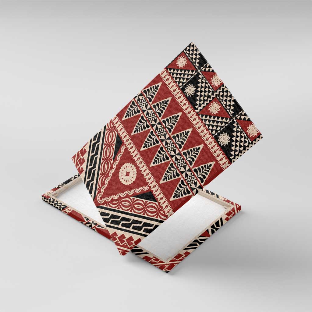 Vintage Bula Fiji Canvas Wall Art Red Tapa Masi Motif