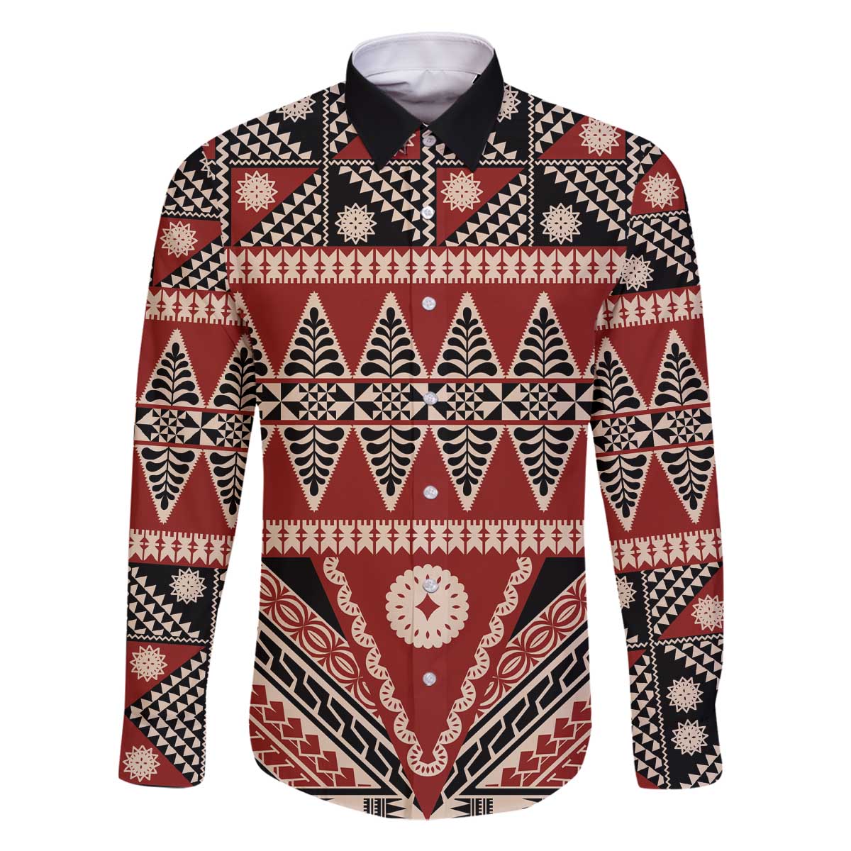 Vintage Bula Fiji Family Matching Off The Shoulder Long Sleeve Dress and Hawaiian Shirt Red Tapa Masi Motif