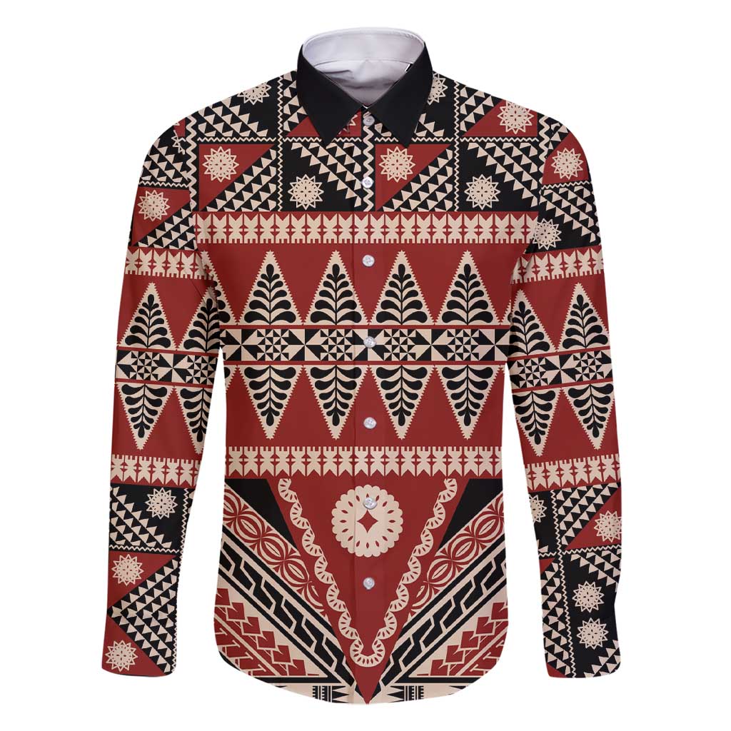 Vintage Bula Fiji Family Matching Short Sleeve Bodycon Dress and Hawaiian Shirt Red Tapa Masi Motif