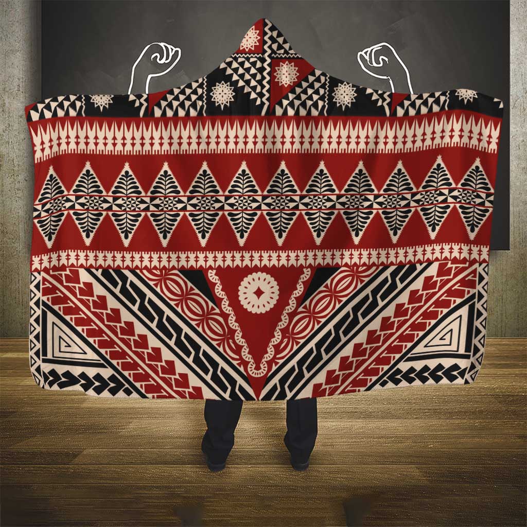 Vintage Bula Fiji Hooded Blanket Red Tapa Masi Motif
