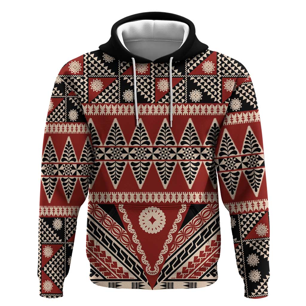 Vintage Bula Fiji Hoodie Red Tapa Masi Motif LT9 Pullover Hoodie Red - Polynesian Pride