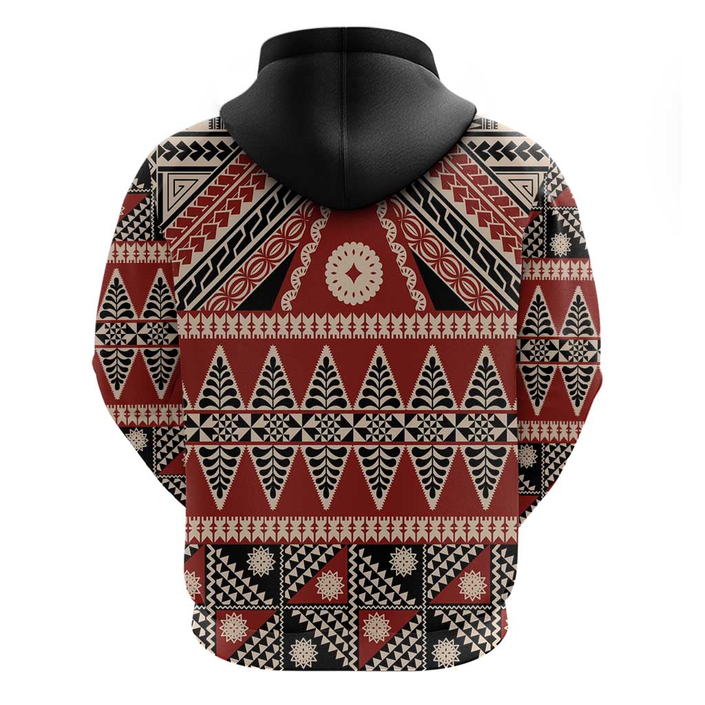 Vintage Bula Fiji Hoodie Red Tapa Masi Motif LT9 - Polynesian Pride