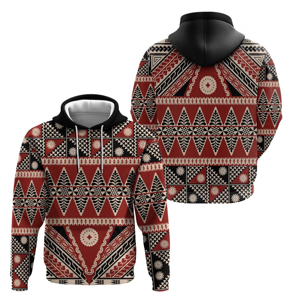 Vintage Bula Fiji Hoodie Red Tapa Masi Motif LT9 - Polynesian Pride