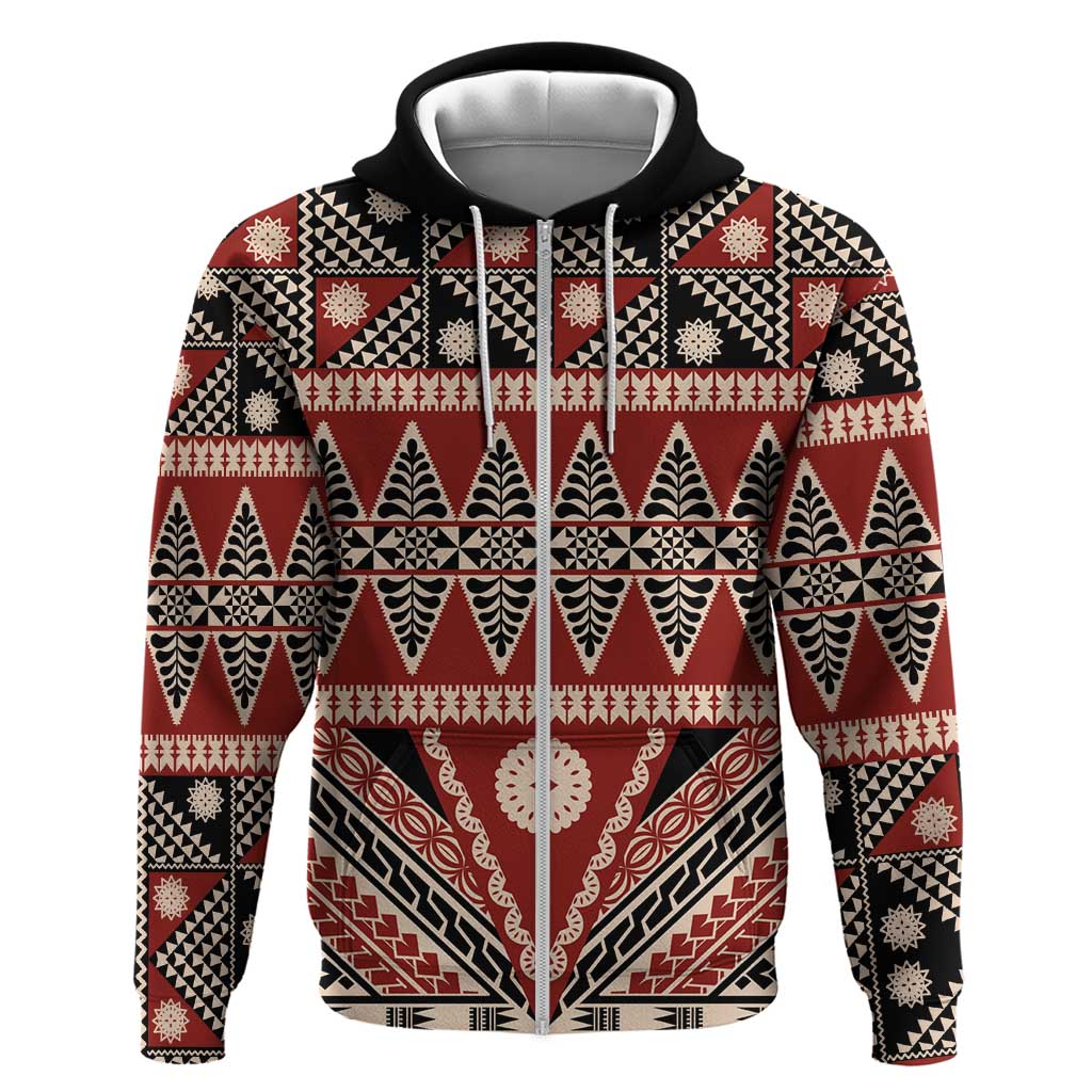 Vintage Bula Fiji Hoodie Red Tapa Masi Motif LT9 Zip Hoodie Red - Polynesian Pride