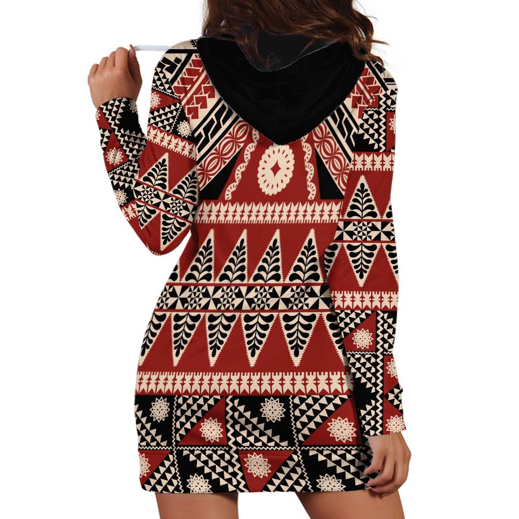Vintage Bula Fiji Hoodie Dress Red Tapa Masi Motif LT9 - Polynesian Pride