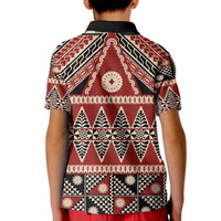 Vintage Bula Fiji Kid Polo Shirt Red Tapa Masi Motif