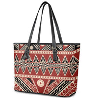 Vintage Bula Fiji Leather Tote Bag Red Tapa Masi Motif
