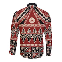 Vintage Bula Fiji Long Sleeve Button Shirt Red Tapa Masi Motif
