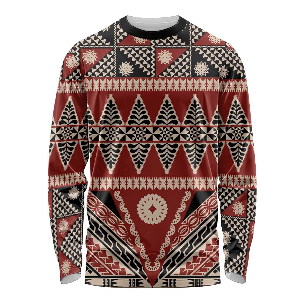 Vintage Bula Fiji Long Sleeve Shirt Red Tapa Masi Motif