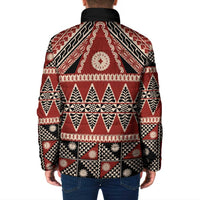 Vintage Bula Fiji Padded Jacket Red Tapa Masi Motif - Polynesian Pride