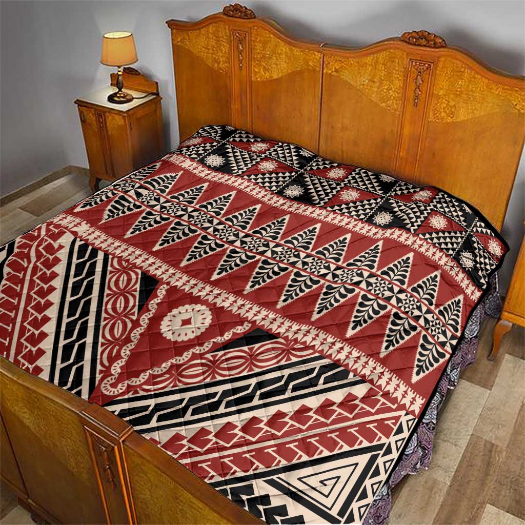 Vintage Bula Fiji Quilt Red Tapa Masi Motif