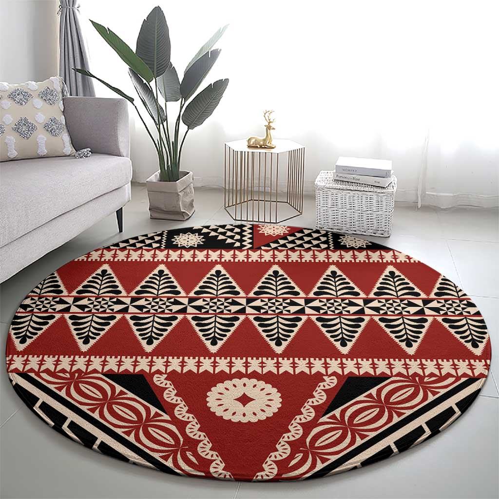 Vintage Bula Fiji Round Carpet Red Tapa Masi Motif
