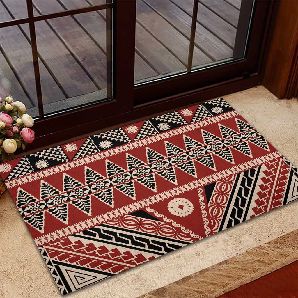Vintage Bula Fiji Rubber Doormat Red Tapa Masi Motif