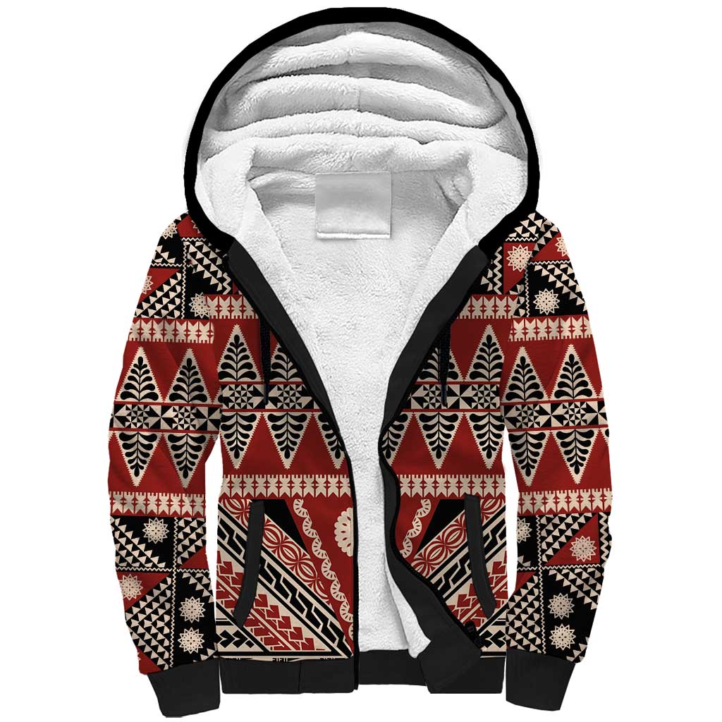 Vintage Bula Fiji Sherpa Hoodie Red Tapa Masi Motif LT9 Unisex Red - Polynesian Pride
