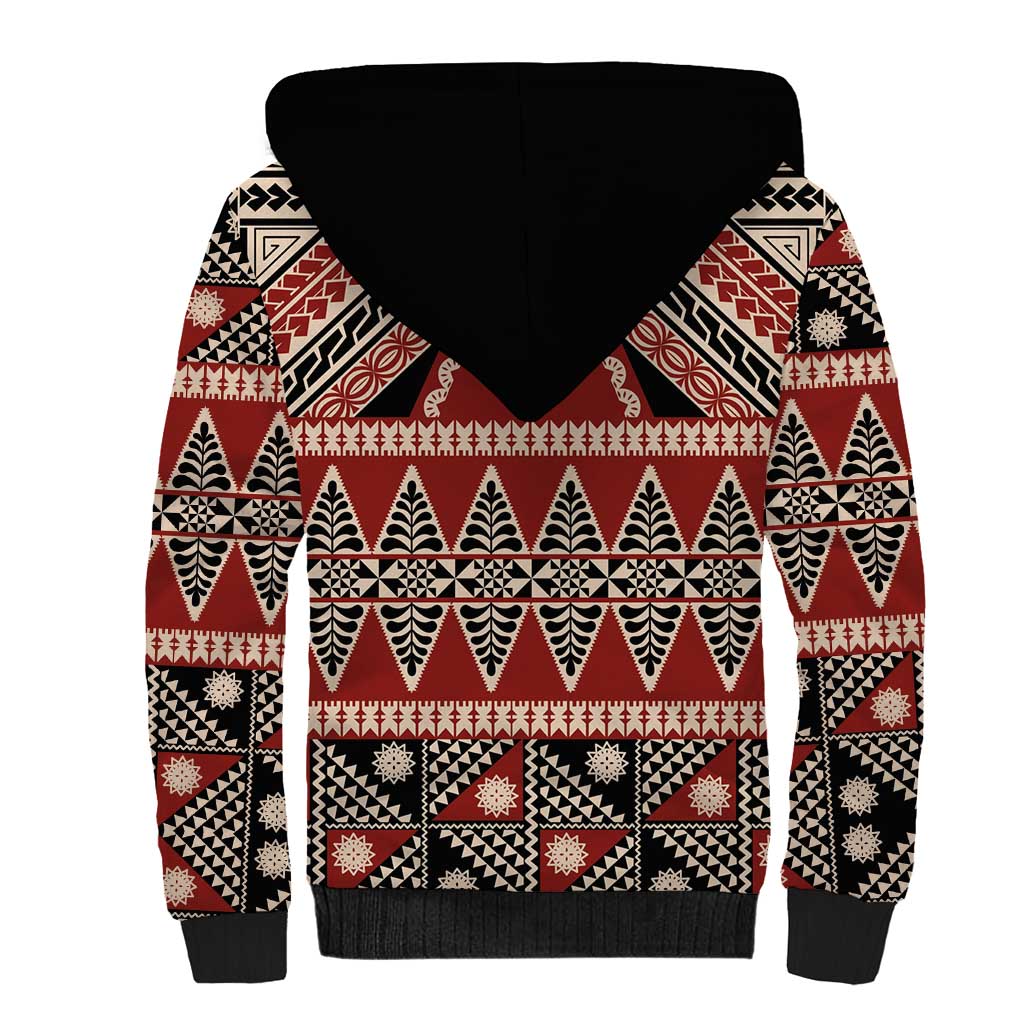 Vintage Bula Fiji Sherpa Hoodie Red Tapa Masi Motif LT9 - Polynesian Pride