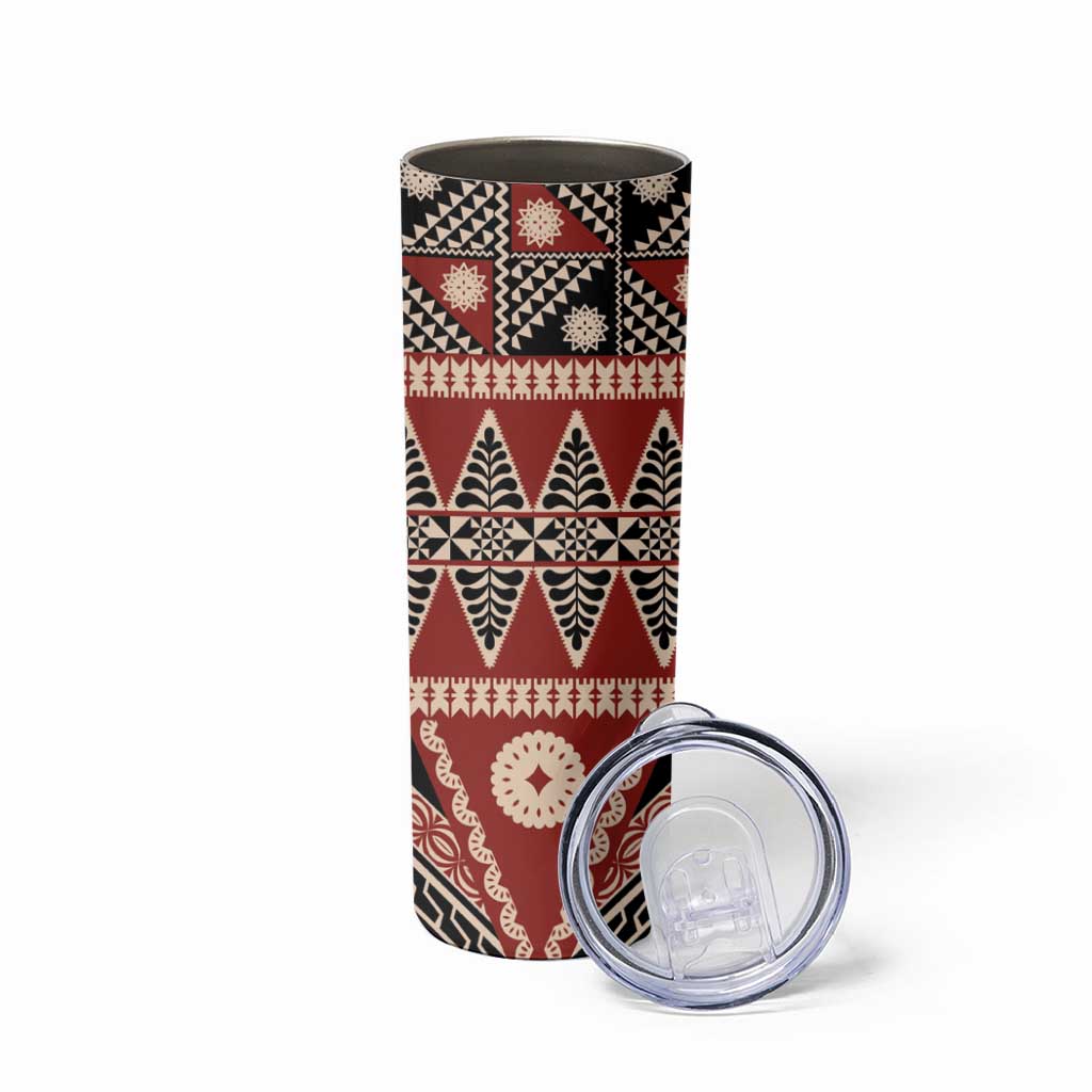 Vintage Bula Fiji Skinny Tumbler Red Tapa Masi Motif LT9 - Polynesian Pride