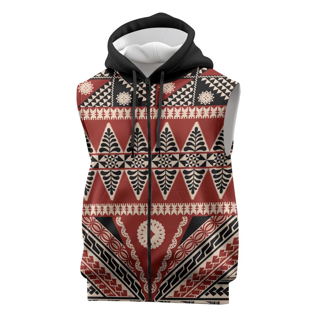 Vintage Bula Fiji Sleeveless Zip Hoodie Red Tapa Masi Motif LT9 Red - Polynesian Pride