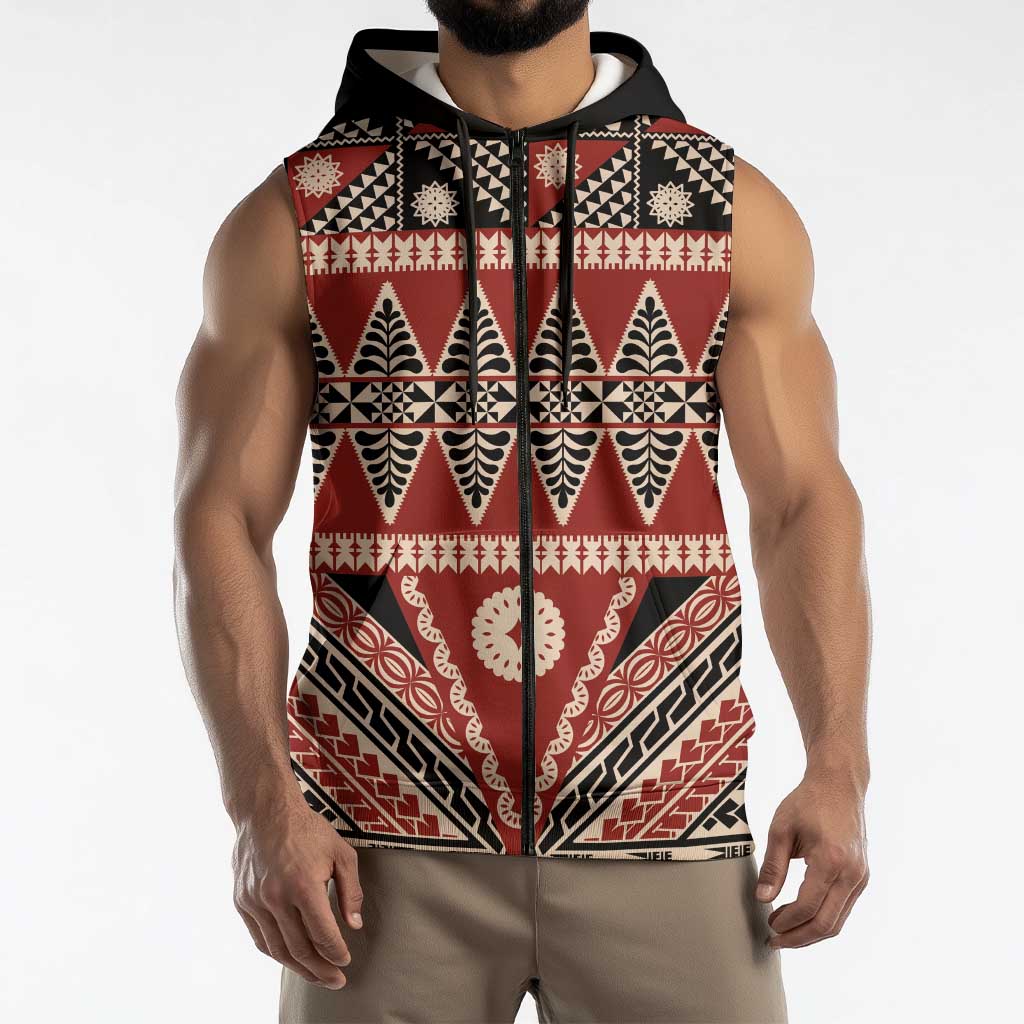 Vintage Bula Fiji Sleeveless Zip Hoodie Red Tapa Masi Motif LT9 - Polynesian Pride